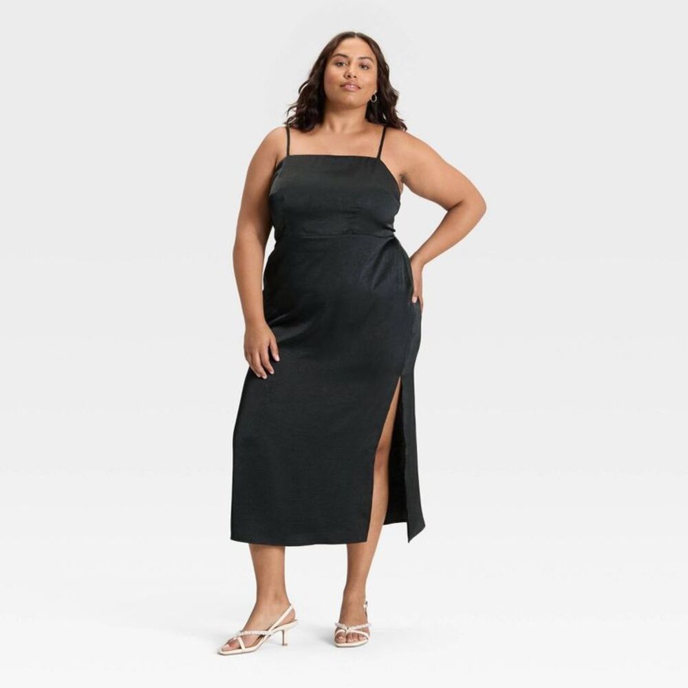 a new day Black Midi Dress with Side Slit